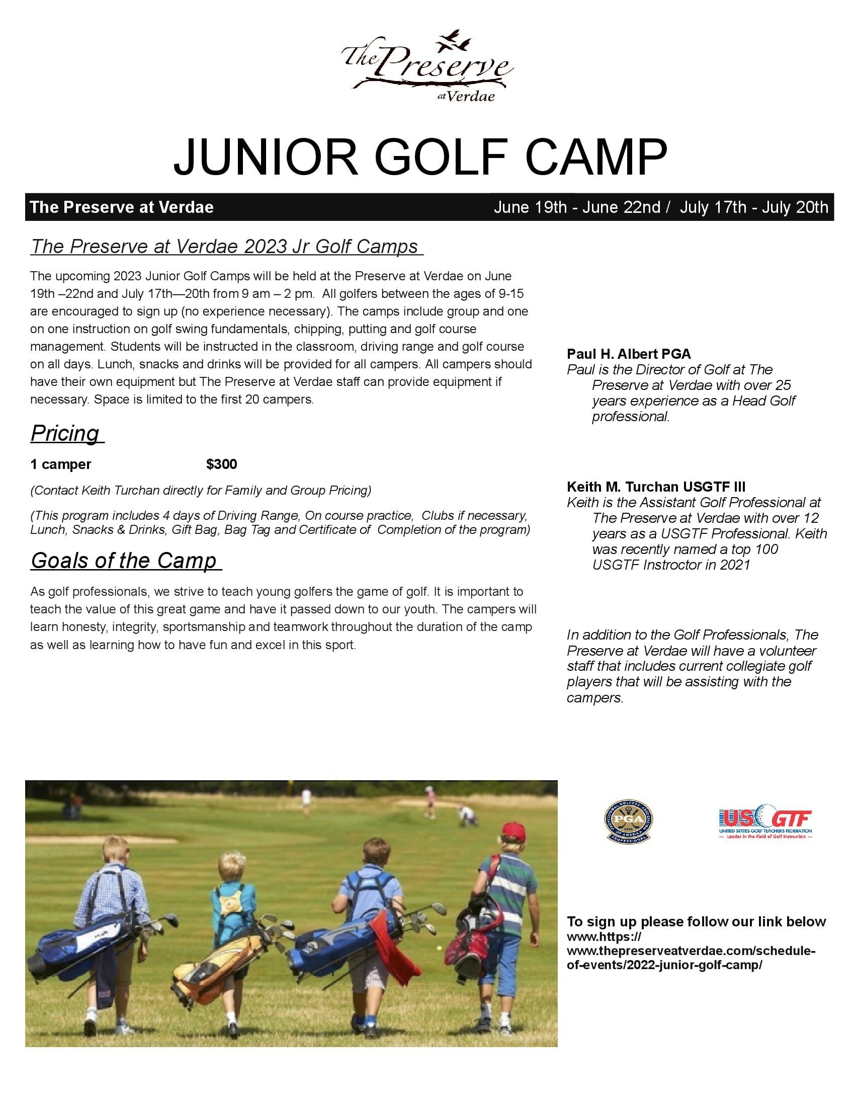 2023 Junior Golf Camp Info