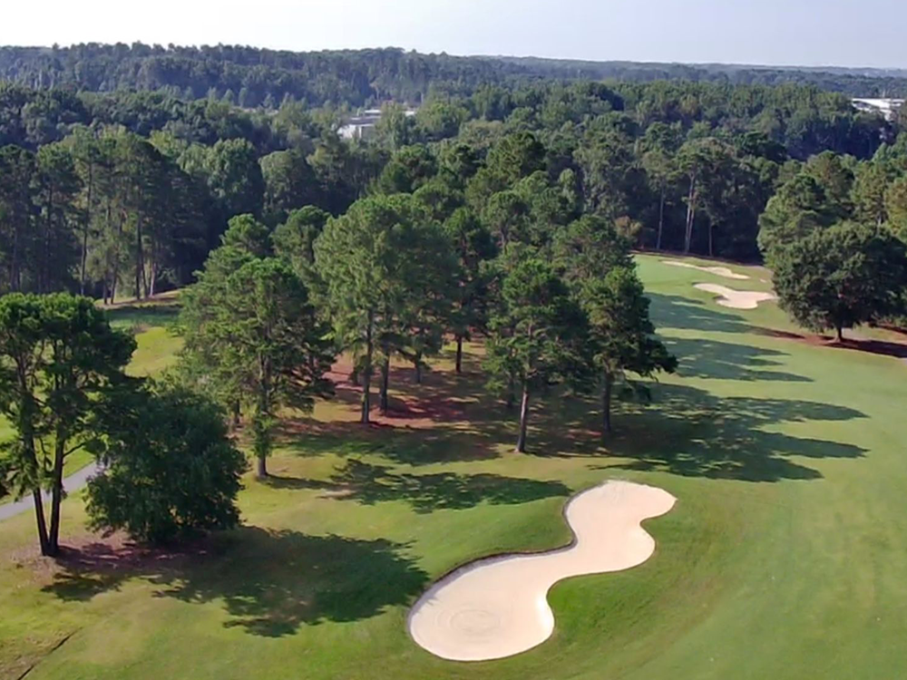 Aerial view of bunkers on golf course